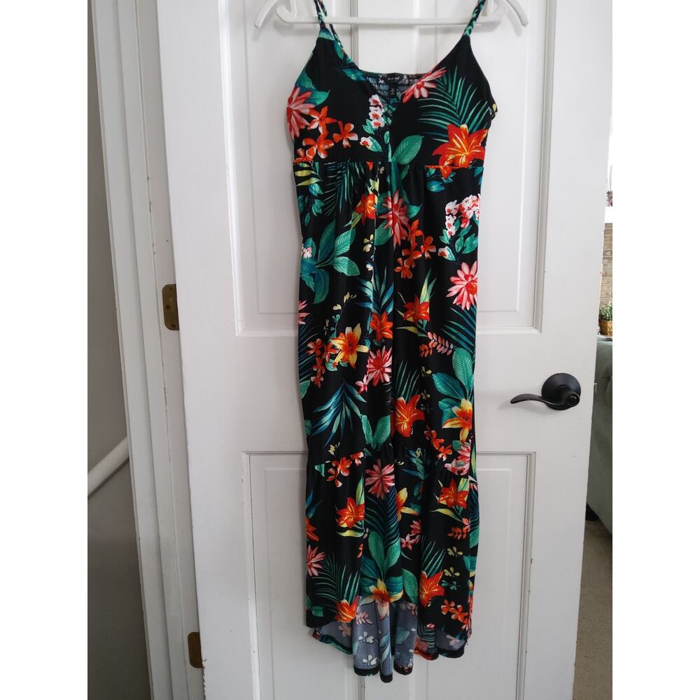 Derek Heart Hawaiian cami babydoll maxi dress sz S blk floral hi-low beachy - Picture 2 of 9
